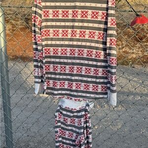 Red and Gray Striped Snowflake Pajama Set